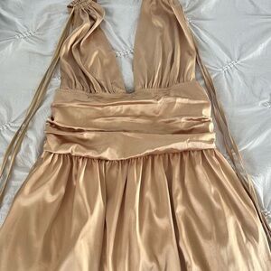 Elegant Beige Satin Dress